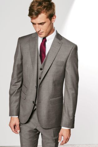 Taupe Flannel Slim Fit Suit: Jacket